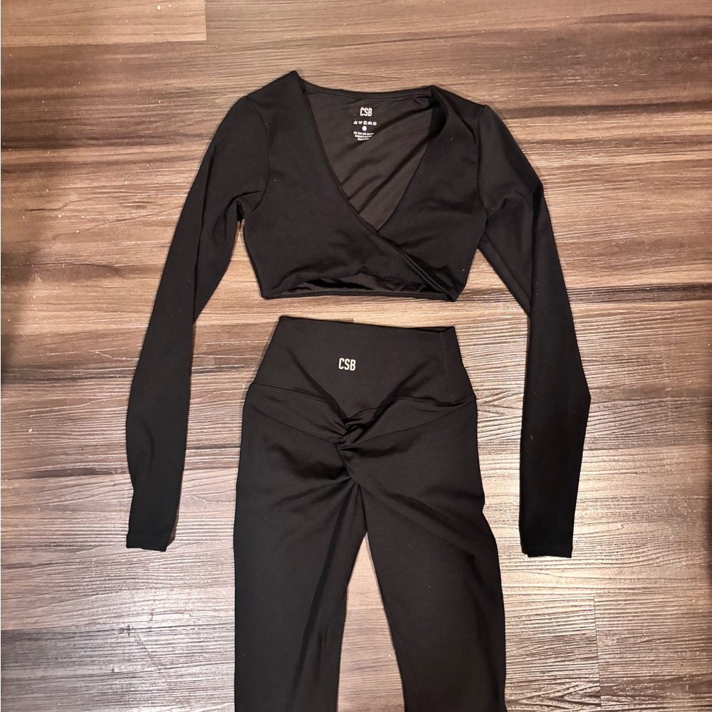 Crop Shop Boutique Black Long Sleeve Crop Top & High Waist Leggings Set XS